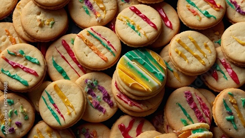 Fresh Danish Butter Cookies Stacked on White Background - Delicious Snack or Breakfast Treat