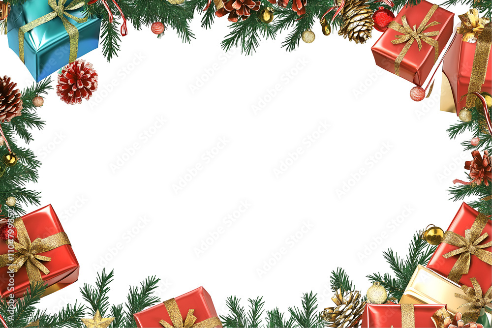 Border of gifts presents Christmas isolated on white background. Border of gifts presents Christmas isolated on white background.