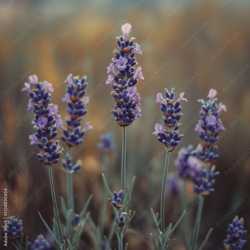 A close-up of a cluster of lavender flowers blooming in a field, with a soft, blurred background. The flowers are a delicate purple hue, and the stems are slender and green. A close-up of a cluster of lavender flowers blooming in a field, with a soft, blurred background. The flowers are a delicate purple hue, and the stems are slender and green.