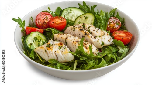 Gourmet Fresh Fish Salad with Vibrant Greens in Beautiful Bowl | Culinary Artistry Close-up