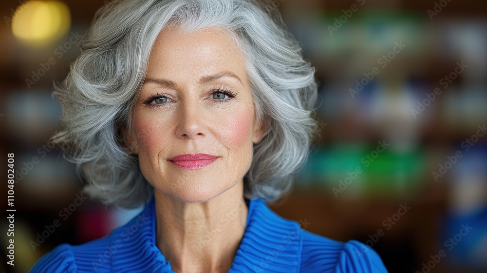 Fototapeta premium Confident Mature Woman Gray Hair Portrait Professional Headshot