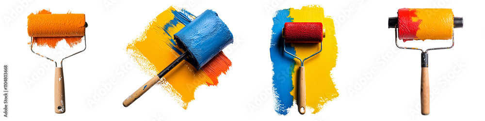 Fototapeta premium set of A paint roller of paint, paint roller, easy way to paint, paint roller, color play with roller, color wizard, color roller, on a transparent backgrounds