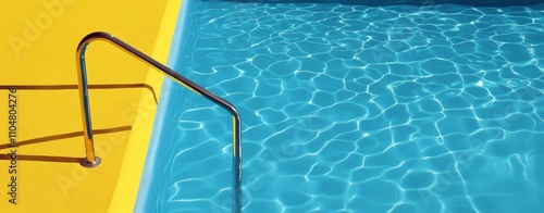 Summer Vacation Pool Relaxation with Yellow Edge and Blue Water Highlights photo