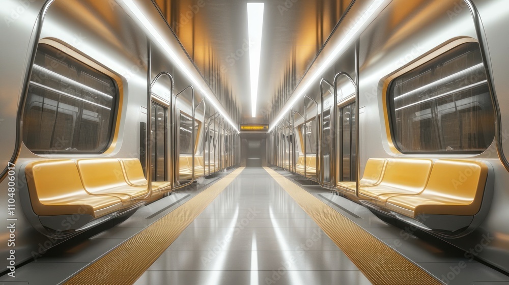 A modern subway interior featuring sleek design and bright lighting. A modern subway interior featuring sleek design and bright lighting.