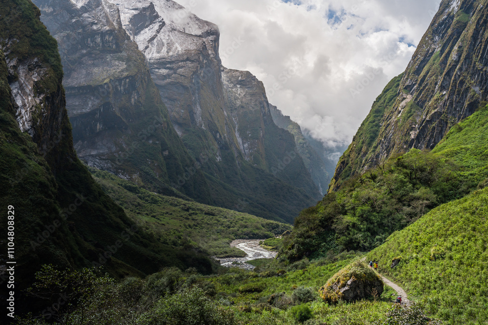 Obraz premium Low angle view of trekking in Himalayan valley, Nepal