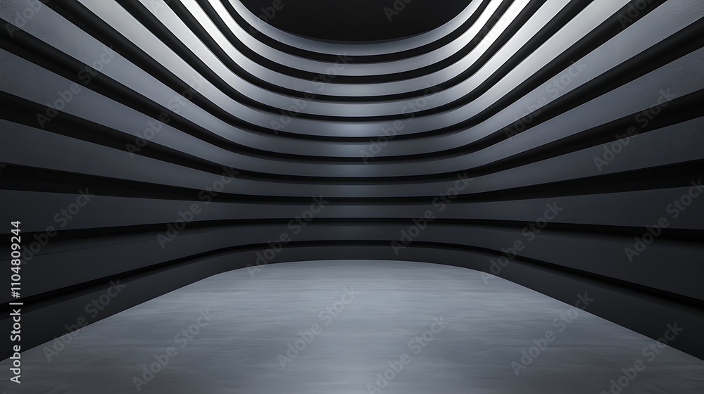 Fototapeta premium Abstract Dark Grey Curved Lines Interior Design Background