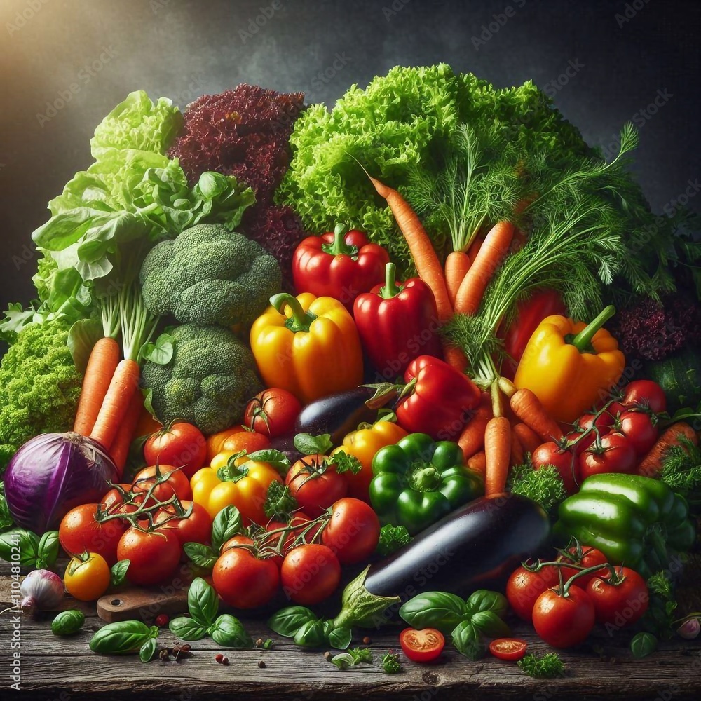 Vibrant Farm-Fresh Vegetables on a Rustic Wooden Table