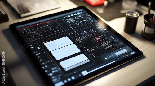 Wallpaper Mural A tablet device lying flat on a desk with a digital notebook app open, showing handwritten notes and sketches Torontodigital.ca