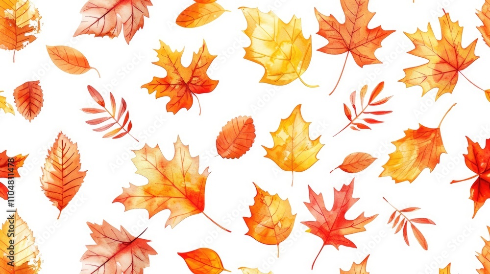 Obraz premium Autumn Watercolor Seamless Pattern with Leaves