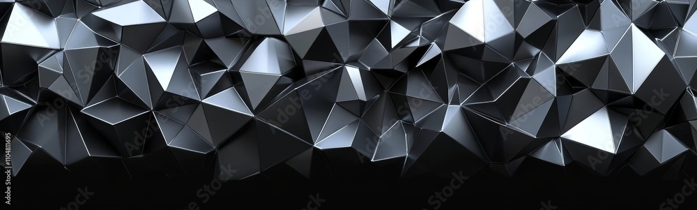 Fototapeta premium Abstract Black and Silver Geometric Background with Faceted Texture and Modern 3D Effect