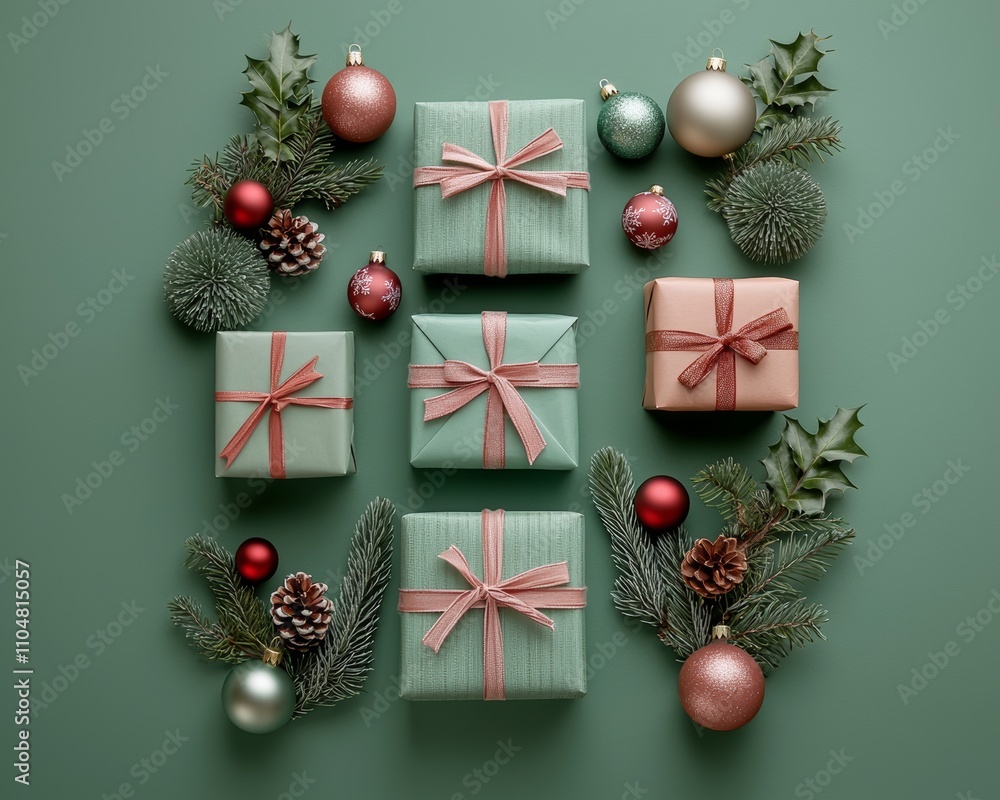 Christmas green background with Christmas balls decorations. Christmas and New Year holidays background. Christmas card Christmas green background with Christmas balls decorations. Christmas and New Year holidays background. Christmas card