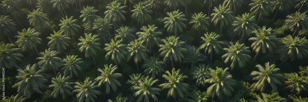 Aerial view of palm trees forming a dense canopy, canopy, tropical, greenery Aerial view of palm trees forming a dense canopy, canopy, tropical, greenery