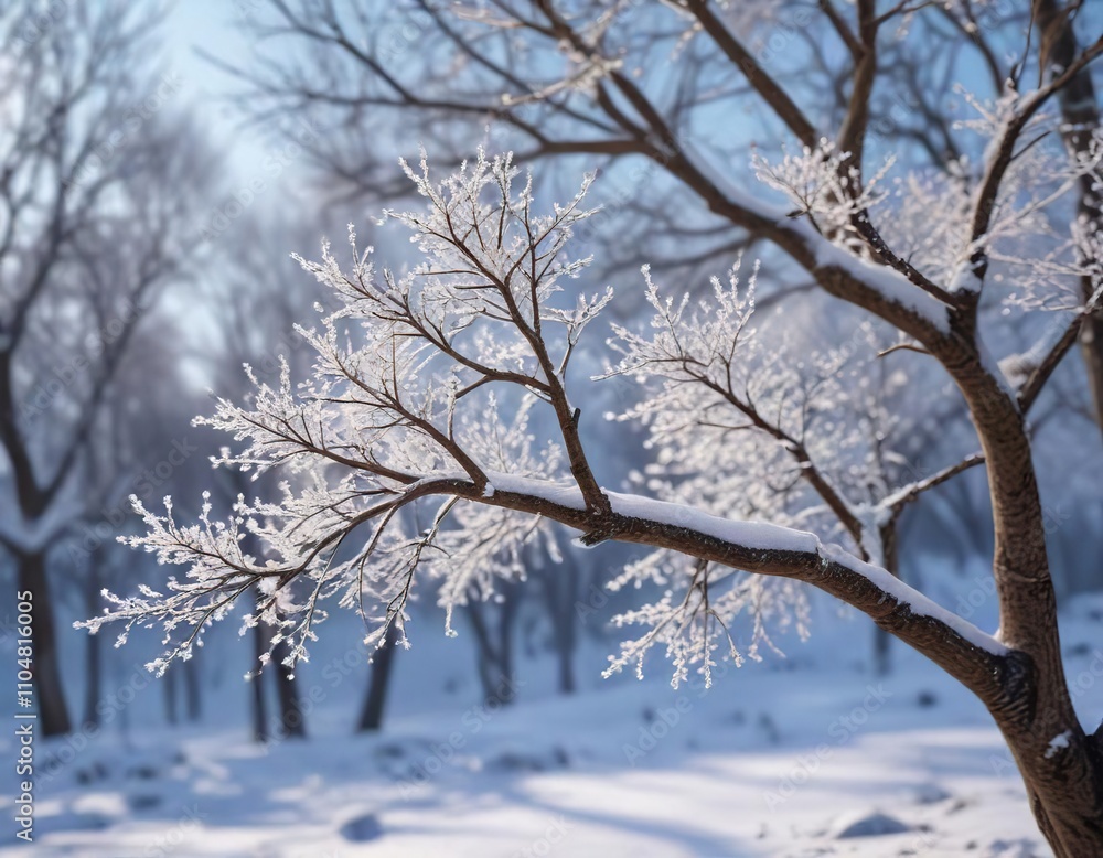 Delicate snowflakes resting on bare tree branches in winter, winter, tree, snow, seasonal Delicate snowflakes resting on bare tree branches in winter, winter, tree, snow, seasonal