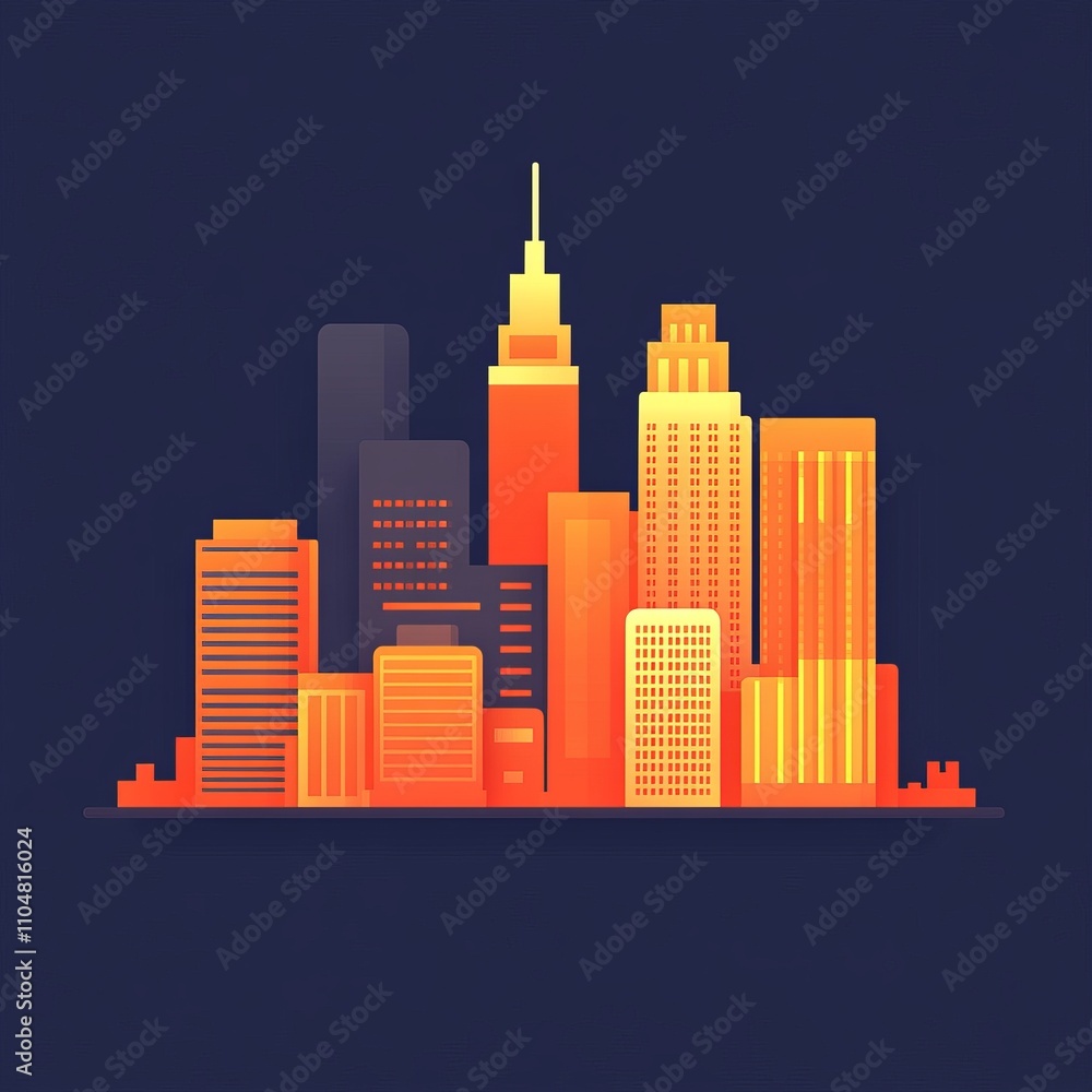 Stylized cityscape at night, warm-toned buildings. Stylized cityscape at night, warm-toned buildings.