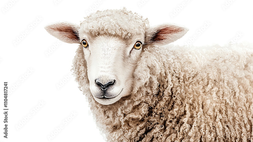 Fluffy Sheep Portrait Farm Animal Wool Texture Cute Pet White Background Fluffy Sheep Portrait Farm Animal Wool Texture Cute Pet White Background