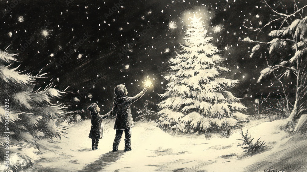 Obraz premium A Winter Night's Wonder: Children's Christmas Eve Sparkler Magic