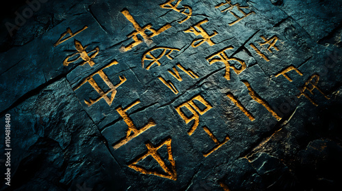 Runic stone texture background, ancient and mysterious runic engravings, norse and mystical backdrop, rare and enigmatic. Runic. Illustration photo