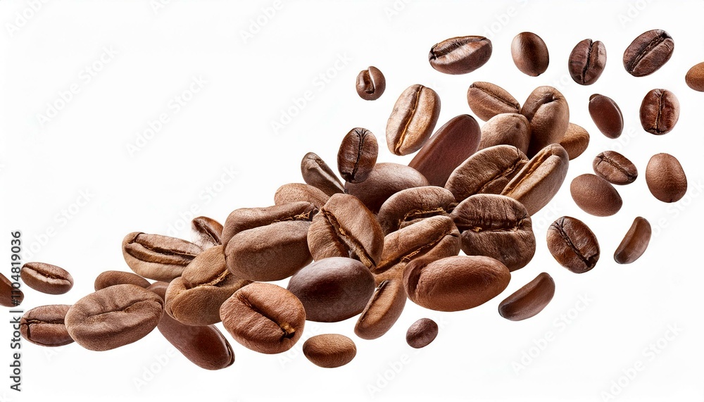 Obraz premium Falling coffee beans isolated white background