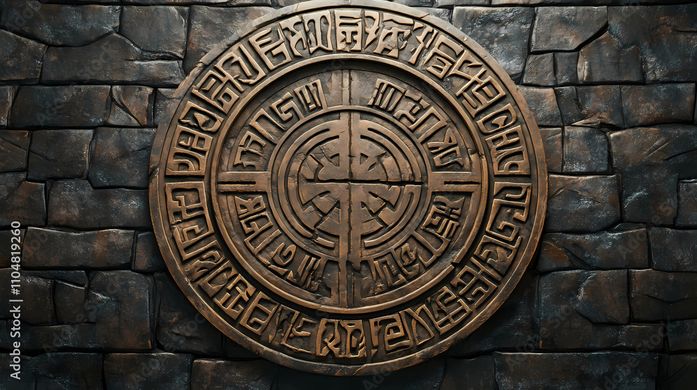 Top view of an ancient runic magic circle with white l background. Runic. Illustration Top view of an ancient runic magic circle with white l background. Runic. Illustration