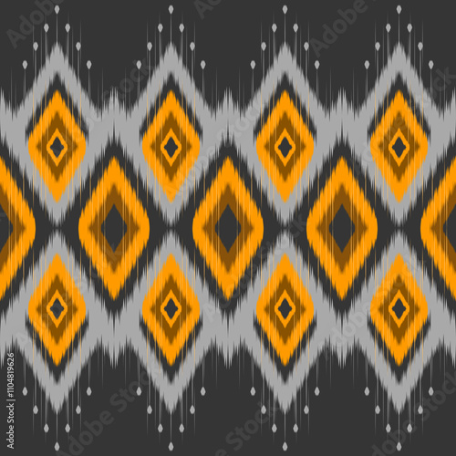 Seamless Yellow and Grey Ikat Diamond Pattern – Traditional Ethnic Geometric Design