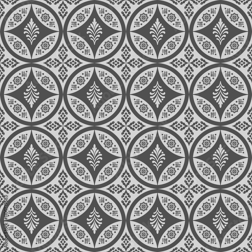 Ornamental Floral Geometric Seamless Pattern - Elegant Black and White Design