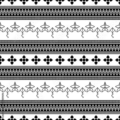  Elegant Seamless Pattern - Geometric Diamond and Star Line Design in Black and White Digital Background