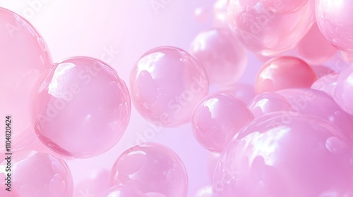 Cute Pastel Pink Bubbles 3D Rendering with Soft Texture and Dreamy Atmosphere