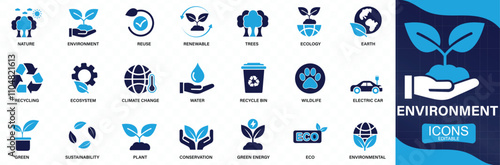 Environment icon set. recycling, plant, nature, eco, earth, green energy, trees icon You can easily change the color .