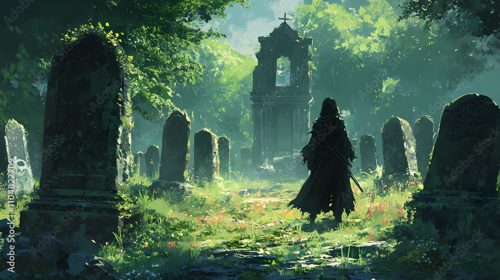 Necromancer fantasy anime. Runic. Illustration Necromancer fantasy anime. Runic. Illustration