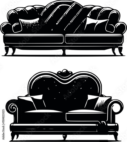 Silhouette two sofa couch vector art stock photos or images generated Ai