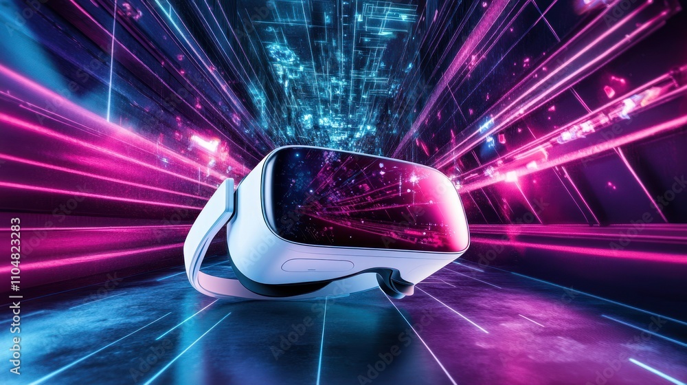 VR Headset in a Futuristic Tunnel VR Headset in a Futuristic Tunnel