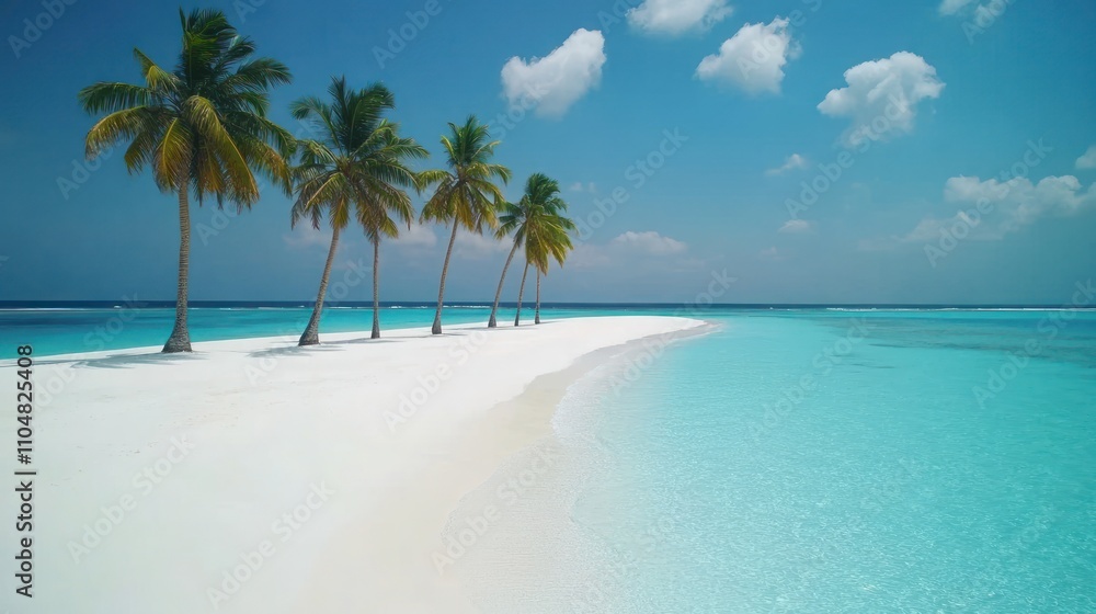 A serene beach scene featuring palm trees, clear turquoise water, and soft white sand. A serene beach scene featuring palm trees, clear turquoise water, and soft white sand.