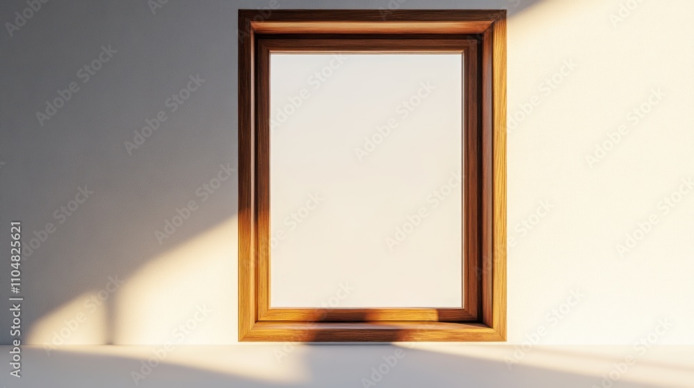 A simple wooden-framed window against a plain wall, illuminated by soft natural light. A simple wooden-framed window against a plain wall, illuminated by soft natural light.