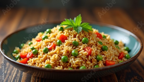 Mixed grain rice dish with peas and cherry tomatoes