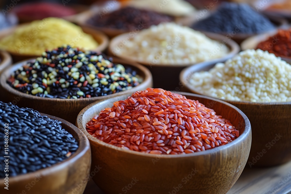 Bowls filled with colorful grains and seeds, symbolizing diversity, abundance, and the beauty of natural nourishment and cultural richness. Bowls filled with colorful grains and seeds, symbolizing diversity, abundance, and the beauty of natural nourishment and cultural richness.
