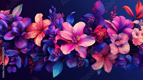 Vibrant Floral Symphony: A Kaleidoscope of  Exotic Blooms in a Dark Background