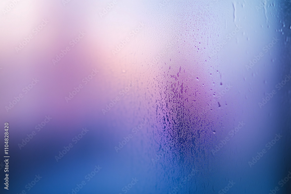 Obraz premium Close-up of a glass window surface blurred with frost or moisture on a Blue and purple gradient background. Abstract, dreamy, emotional, mood, weather, season, background.