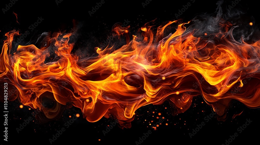 Fototapeta premium Dynamic flame shape with glowing tones, dark background.
