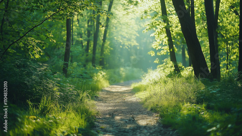 Wallpaper Mural serene forest path surrounded by lush greenery and soft sunlight Torontodigital.ca