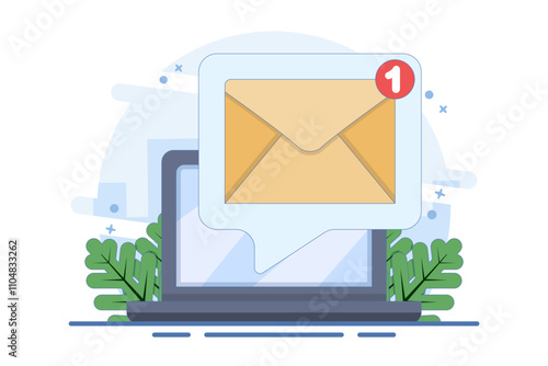 New email message notification concept on screen, Email marketing flat illustration, Online business strategy, Advertising, Email newsletter, sending messages, marketing materials. Flat vector illustr