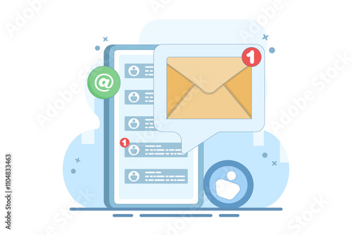 New email message notification concept on screen, Email marketing flat illustration, Online business strategy, Advertising, Email newsletter, sending messages, marketing materials. Flat vector illustr