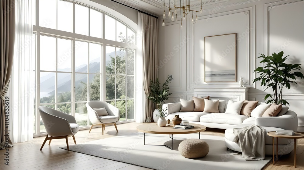Luxurious Modern Living Room with Panoramic Mountain View Luxurious Modern Living Room with Panoramic Mountain View