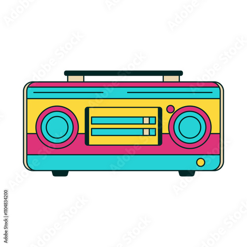 Cute Colorful Vintage Style Radio Sound Audio Music Vector Illustration