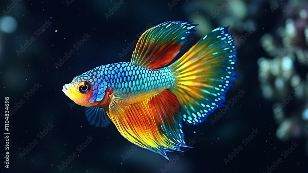 Magical Peacock Fish Glides Gracefully Through the Deep Sea with a Brilliant Tail Magical Peacock Fish Glides Gracefully Through the Deep Sea with a Brilliant Tail