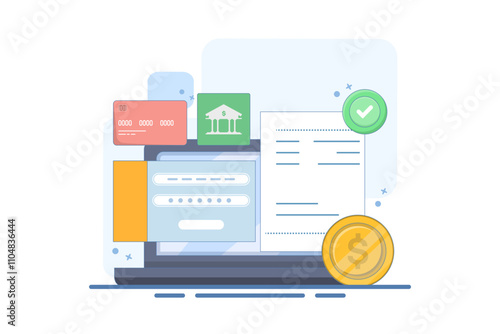 Secure digital transaction concept, online payment, online banking security, secure mobile payment with payment card. Digital banking experience, flat vector illustration.