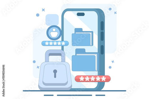 file security and safety concept. folder lock application or software. giving a password to a document. user with a big padlock. vector illustration in flat style design.