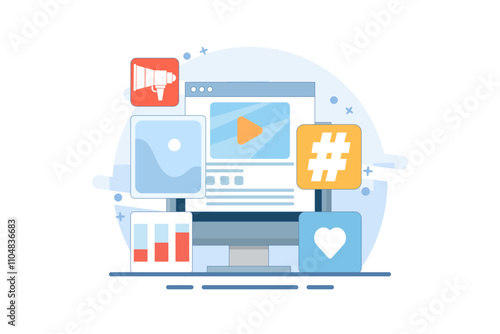 Wallpaper Mural Social Media Marketing Concept, modern digital marketing, Advertising campaigns and online promotions in mobile applications, advertising content in social networks. Flat Vector Illustration. Torontodigital.ca