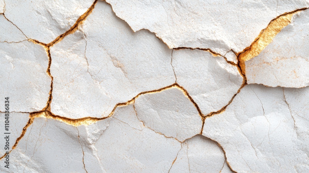 Elegant Cracked White Marble Texture with Golden Veins Background Surface Design