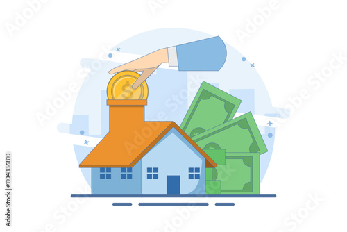 investment concept in home or real estate. household income, real estate sales Real estate investment, home value, home budget and other expenses, flat vector illustration on background.