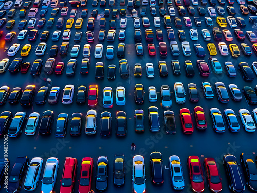 Aerial view of a junkyard filled with crushed and broken cars, highlighting automobile recycling waste disposal and environmental impact in the automotive industry.